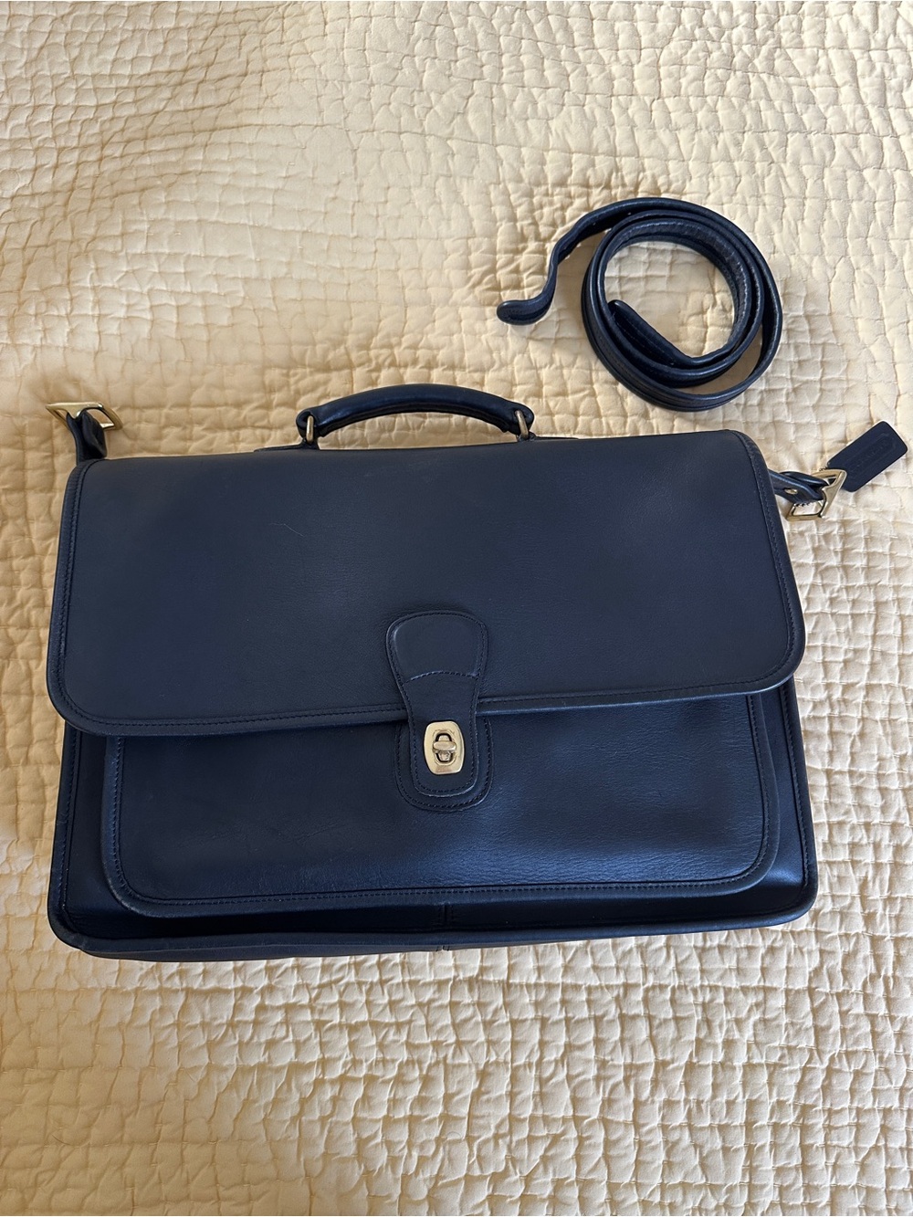 Vintage Coach Black Leather Briefcase with Detachable Strap